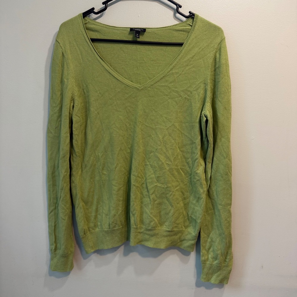 Talbots Womens Lime Green Pima Cotton Cashmere V-Neck Sweater Size M CN1930